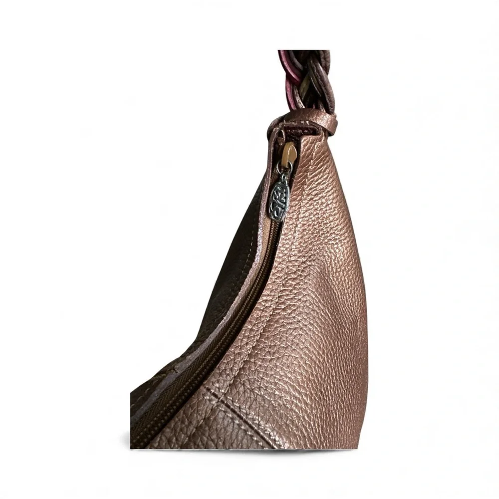 Brighton NWOT Braided Strap Pebbled Leather Hobo in Bronze with Heart Charm